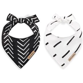 Dog Bandana 2 Pack, African Mudcloth Boho Arrow and Dashes Set Modern Boho, Pet Friendly Design, Hair and Water Resistant, Adjustable Dog Scarf for Small Boy Girl Dog