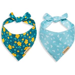 Dog Bandanas 2 Pack, Pet Friendly Shape, Water and Wrinkle Resistant, Set Glacier Wildflower and Ice, Adjustable Dog Scarfs for Small Boy Girl Dogs