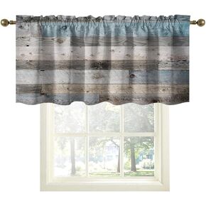 ستائر الستارة الزرقاء والرمادية للمطبخ الريفي باللون الرمادي المخضر الخشبي للمزرعة الريفية الفنية العتيقة الصغيرة ذات الجيب القصير لمعالجة النوافذ لغرفة المعيشة وغرفة النوم والحمام (52 × 18 بوصة) in Kuwait