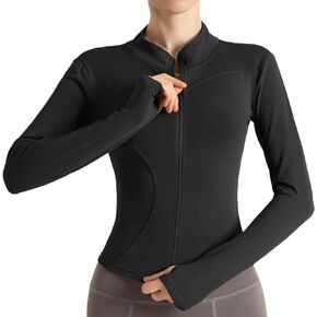 Women's Cropped Lightweight Stretchy Running Track Jackets Full Zip Slim Fit Athletic Tops with Thumb Holes