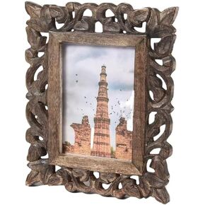 Hand Carved Mango Wood Rustic 4x6 Picture Frame with Real Glass - Aesthetic Vintage Wood Frame for Tabletop Use - Rustic Home Decor Perfect for Your Memories