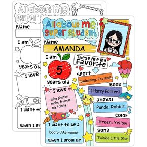 PETCEE 48PCS All About Me Posters for Kids Students Classroom Star Students Posters Read All About Me Posters Bulletin Board Decoration Teachers Supplies for Elementary Kindergarten Preschool