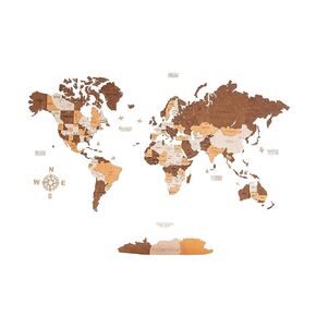 3D Wooden World Map, Decorative Wall Art for Home and Office Décor - size Extra Large (84" x 44.5")
