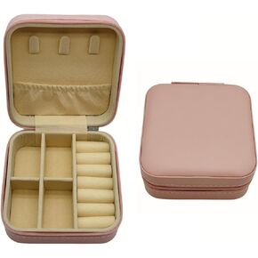 Mini Jewelry Travel Case, Small Jewelry Box, Traveling Jewelry Organizer, Portable Organizer Portable Display Storage Box For Rings Earrings Necklaces Gifts (Dusty Pink-Square)