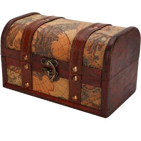 Decorative Wooden Box Vintage Case Pirate Style Treasure Jewelry Chest, Handmade Stylish Jewelry Storage Case Solid Wood Covered with PU Leather, 7.1 * 3.9 * 4.1in Decor Box Gifts
