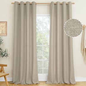 Light Grey Linen Curtains for Bedroom, 63 inch Grommet Thick Light Reducing Curtain Room Darkening Panels Window Drapes for Living Room/Outdoor/French Door, Set of 2 Panels, W52 x L63