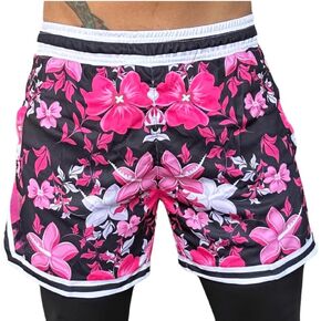 Hacker Mens Colorful Fun Floral Above The Knee, Short Inseam, Basketball Hoop Shorts.