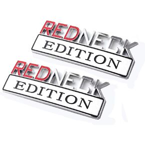 2pcs Big Redneck Edition CAR Emblem Badges 3D Sticker Decal Compatible with F-150 F250 F350 Silverado 1500 (Black Red)