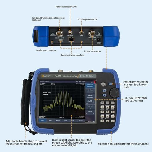 OWON HSA032-TG Handheld Spectrum Analyzer with Tracking Generator,Frequency Range 9 kHz to 3.2 GHz, EMI Pre-Compliance Test Kit with 8 inches IPS LCD Touchscreen Display in Kuwait