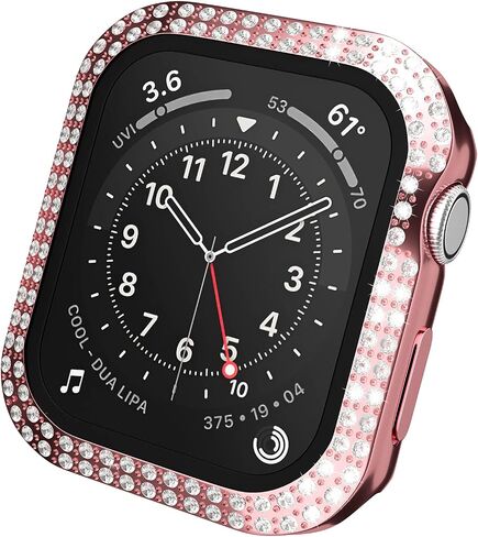 Crystal Diamond Bling Cases Compatible with Apple Watch Series 3 2 1 38mm Accessories Rhinestone Hard PC Tempered Glass Screen Protector Ultra Thin Protective Cover for iWatch Women Men, Pink in Saudi Arabia