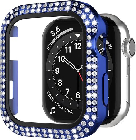 Crystal Diamond Bling Cases Compatible with Apple Watch Series 3 2 1 38mm Accessories Rhinestone Hard PC Tempered Glass Screen Protector Ultra Thin Protective Cover for iWatch Women Men, Pink in Saudi Arabia