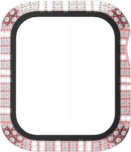 Crystal Diamond Bling Cases Compatible with Apple Watch Series 3 2 1 38mm Accessories Rhinestone Hard PC Tempered Glass Screen Protector Ultra Thin Protective Cover for iWatch Women Men, Pink in Saudi Arabia