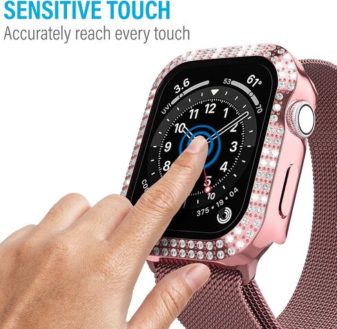 Crystal Diamond Bling Cases Compatible with Apple Watch Series 3 2 1 38mm Accessories Rhinestone Hard PC Tempered Glass Screen Protector Ultra Thin Protective Cover for iWatch Women Men, Pink in Saudi Arabia