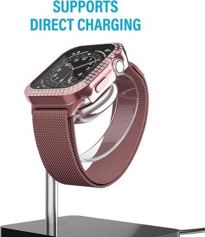 Crystal Diamond Bling Cases Compatible with Apple Watch Series 3 2 1 38mm Accessories Rhinestone Hard PC Tempered Glass Screen Protector Ultra Thin Protective Cover for iWatch Women Men, Pink in Saudi Arabia