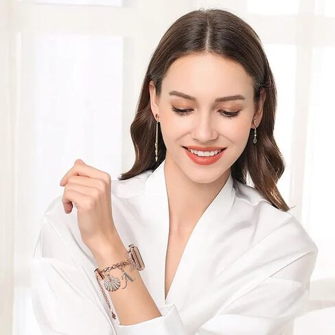 Bling Bracelet Band Compatible with Apple Watch Bands 38mm 40mm 41mm 42mm 44mm 45mm,Adjustable Women Bracelet with Charms for iWatch Series 7/6/5/4/3/2/1/SE in Saudi Arabia