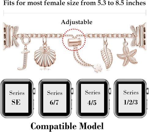 Bling Bracelet Band Compatible with Apple Watch Bands 38mm 40mm 41mm 42mm 44mm 45mm,Adjustable Women Bracelet with Charms for iWatch Series 7/6/5/4/3/2/1/SE in Saudi Arabia