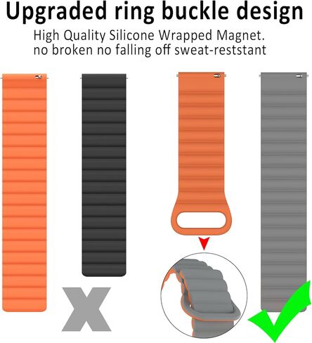 أحزمة حلقة SKYLET متوافقة مع ساعة Samsung Galaxy Watch 4 Watch 5 40mm 44mm/Watch 5 Pro 45mm/Watch 4 Classic 42mm 46mm/Galaxy Active 2/Gear Sport للرجال والنساء، حزام سيليكون 20 مم مع مغناطيس قوي in Kuwait