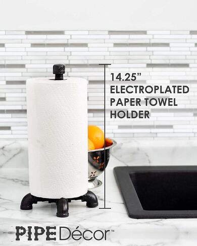 حامل مناشف ورقية صناعية مطلي باللون الأسود من Pipe DÉCOR، ديكور مزرعة المطبخ الريفي، قاعدة معدنية متينة ومجموعة حامل in Kuwait