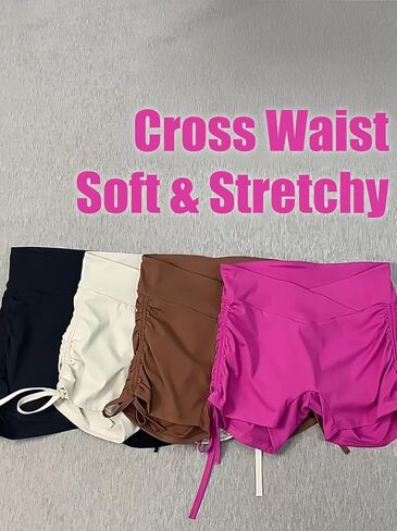 Women's Cross Waist Yoga Booty Shorts Scrunch Butt Lifting Workout Gym Spandex Dance Hot Crossover Leggings Shorts in Saudi Arabia