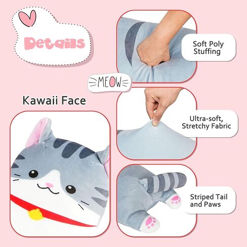 وسادة قطة طويلة من benben، حيوان محشو للقطط مقاس 43 بوصة، وسادة جسم لطيفة للبالغين والأطفال، وسادة احتضان ناعمة، هدية قطة كبيرة قابلة للاحتضان لعيد الميلاد، عيد الميلاد in Kuwait