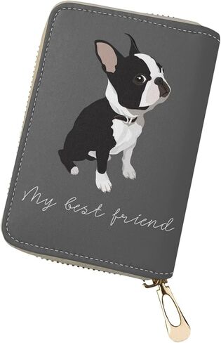 حامل بطاقات ائتمان لطيف من Boston Terrier للنساء، محفظة بطاقات صغيرة ناعمة من جلد البولي يوريثان، محفظة متعددة حامل بطاقات بسحاب in Kuwait