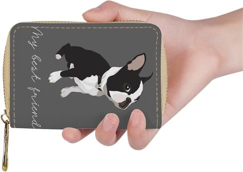 حامل بطاقات ائتمان لطيف من Boston Terrier للنساء، محفظة بطاقات صغيرة ناعمة من جلد البولي يوريثان، محفظة متعددة حامل بطاقات بسحاب in Kuwait