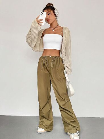 WDIRARA Women's Ribbed Knit Open Front Crop Cardigan Drop Shoulder Long Sleeve Sweater Tops in Saudi Arabia