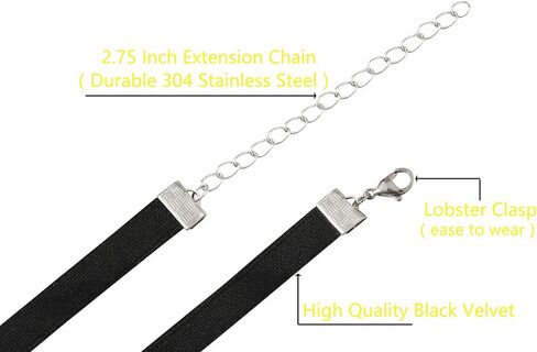 14.5 بوصة بسيطة الأسود عقد قطيفة قلادة مع 304 سلسلة الفولاذ المقاوم للصدأ للنساء هدايا عيد ميلاد مجوهرات الزفاف in Kuwait