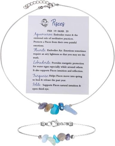 Natural Stone 12 Constellation Raw Zodiac Choker Necklace And Bracelet With Card Healing Chakra Crystals Zodiac Necklace Horoscope Astrology Jewelry in Saudi Arabia