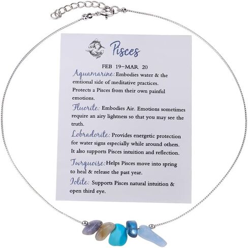 Natural Stone 12 Constellation Raw Zodiac Choker Necklace And Bracelet With Card Healing Chakra Crystals Zodiac Necklace Horoscope Astrology Jewelry in Saudi Arabia