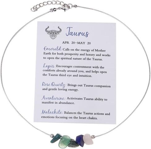 Natural Stone 12 Constellation Raw Zodiac Choker Necklace And Bracelet With Card Healing Chakra Crystals Zodiac Necklace Horoscope Astrology Jewelry in Saudi Arabia