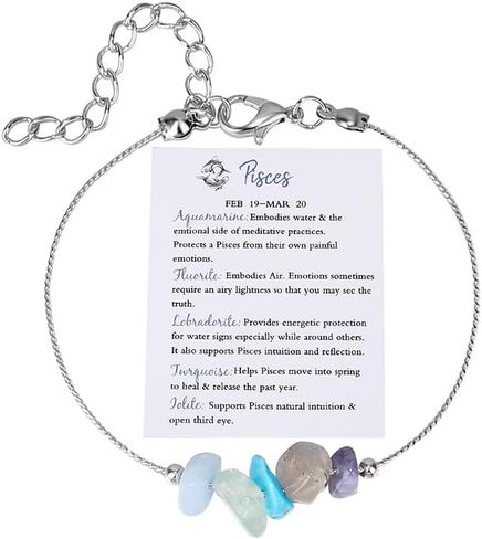 Natural Stone 12 Constellation Raw Zodiac Choker Necklace And Bracelet With Card Healing Chakra Crystals Zodiac Necklace Horoscope Astrology Jewelry in Saudi Arabia