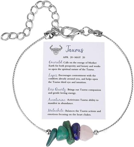 Natural Stone 12 Constellation Raw Zodiac Choker Necklace And Bracelet With Card Healing Chakra Crystals Zodiac Necklace Horoscope Astrology Jewelry in Saudi Arabia