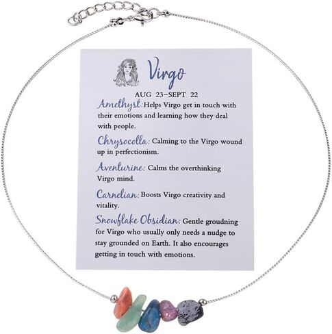 Natural Stone 12 Constellation Raw Zodiac Choker Necklace And Bracelet With Card Healing Chakra Crystals Zodiac Necklace Horoscope Astrology Jewelry in Saudi Arabia