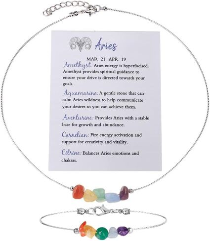 Natural Stone 12 Constellation Raw Zodiac Choker Necklace And Bracelet With Card Healing Chakra Crystals Zodiac Necklace Horoscope Astrology Jewelry in Saudi Arabia