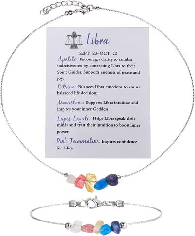Natural Stone 12 Constellation Raw Zodiac Choker Necklace And Bracelet With Card Healing Chakra Crystals Zodiac Necklace Horoscope Astrology Jewelry in Saudi Arabia