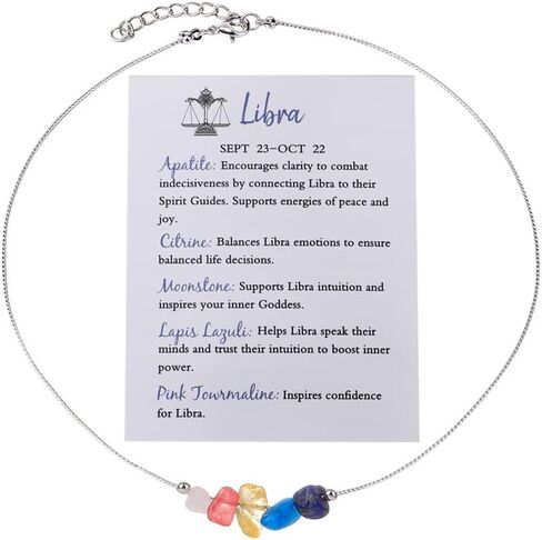 Natural Stone 12 Constellation Raw Zodiac Choker Necklace And Bracelet With Card Healing Chakra Crystals Zodiac Necklace Horoscope Astrology Jewelry in Saudi Arabia