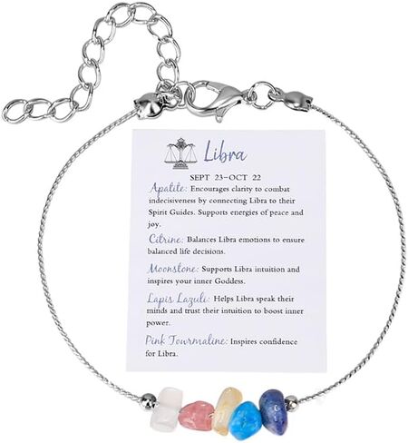 Natural Stone 12 Constellation Raw Zodiac Choker Necklace And Bracelet With Card Healing Chakra Crystals Zodiac Necklace Horoscope Astrology Jewelry in Saudi Arabia