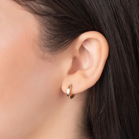أقراط PORI JEWELERS من الذهب الصلب عيار 10 قيراط مصقولة بشكل دائري لطيف على شكل هجيز مقاس 3 مم × 12 مم - مثالية لثقب الأذن الأول أو الثاني in Saudi Arabia