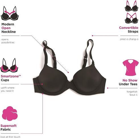 حمالة صدر نسائية من Maidenform One Fab Fit Underwire، حمالة صدر Demi T-shirt، حمالة صدر قابلة للتحويل (ألوان متقاعدة) in Saudi Arabia