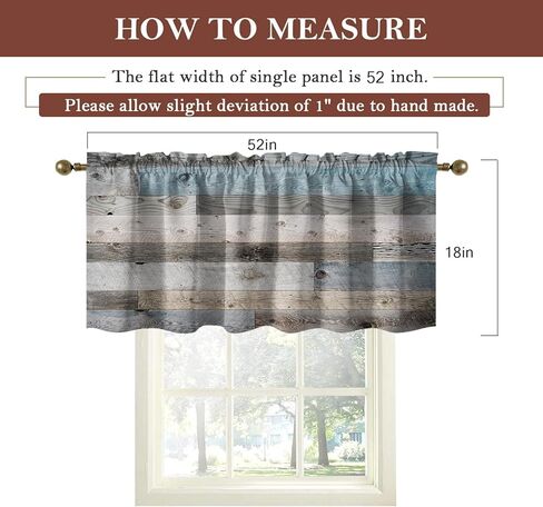 ستائر الستارة الزرقاء والرمادية للمطبخ الريفي باللون الرمادي المخضر الخشبي للمزرعة الريفية الفنية العتيقة الصغيرة ذات الجيب القصير لمعالجة النوافذ لغرفة المعيشة وغرفة النوم والحمام (52 × 18 بوصة) in Kuwait