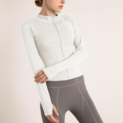 Women's Cropped Lightweight Stretchy Running Track Jackets Full Zip Slim Fit Athletic Tops with Thumb Holes in Saudi Arabia