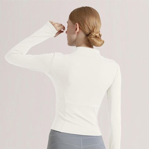 Women's Cropped Lightweight Stretchy Running Track Jackets Full Zip Slim Fit Athletic Tops with Thumb Holes in Saudi Arabia