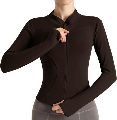Women's Cropped Lightweight Stretchy Running Track Jackets Full Zip Slim Fit Athletic Tops with Thumb Holes in Saudi Arabia