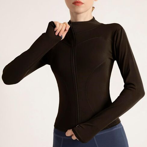 Women's Cropped Lightweight Stretchy Running Track Jackets Full Zip Slim Fit Athletic Tops with Thumb Holes in Saudi Arabia