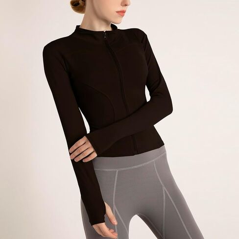 Women's Cropped Lightweight Stretchy Running Track Jackets Full Zip Slim Fit Athletic Tops with Thumb Holes in Saudi Arabia