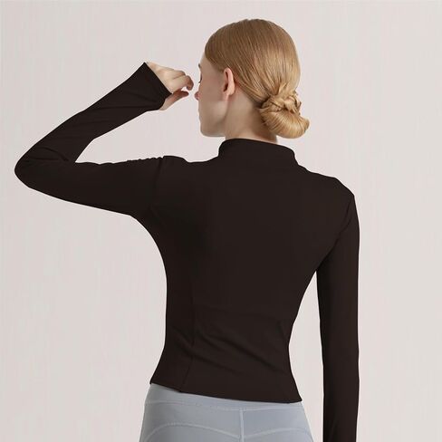 Women's Cropped Lightweight Stretchy Running Track Jackets Full Zip Slim Fit Athletic Tops with Thumb Holes in Saudi Arabia
