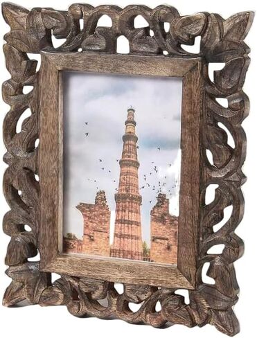 Hand Carved Mango Wood Rustic 4x6 Picture Frame with Real Glass - Aesthetic Vintage Wood Frame for Tabletop Use - Rustic Home Decor Perfect for Your Memories in Saudi Arabia