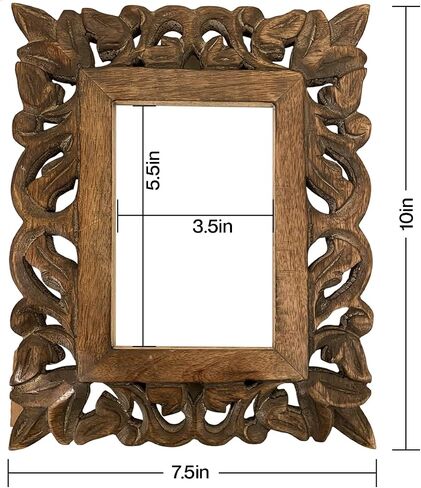 Hand Carved Mango Wood Rustic 4x6 Picture Frame with Real Glass - Aesthetic Vintage Wood Frame for Tabletop Use - Rustic Home Decor Perfect for Your Memories in Saudi Arabia
