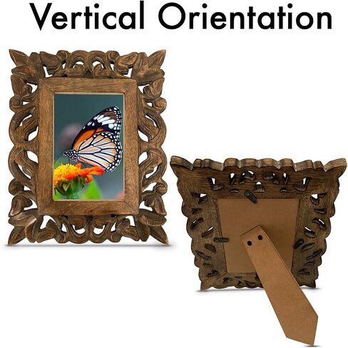 Hand Carved Mango Wood Rustic 4x6 Picture Frame with Real Glass - Aesthetic Vintage Wood Frame for Tabletop Use - Rustic Home Decor Perfect for Your Memories in Saudi Arabia